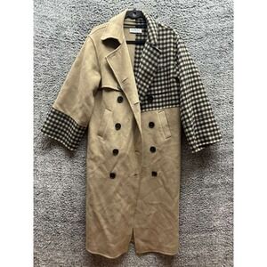 Quaint Josephine Wool-Cashmere Patchwork Checked Coat Khaki Beige Womens Size 36